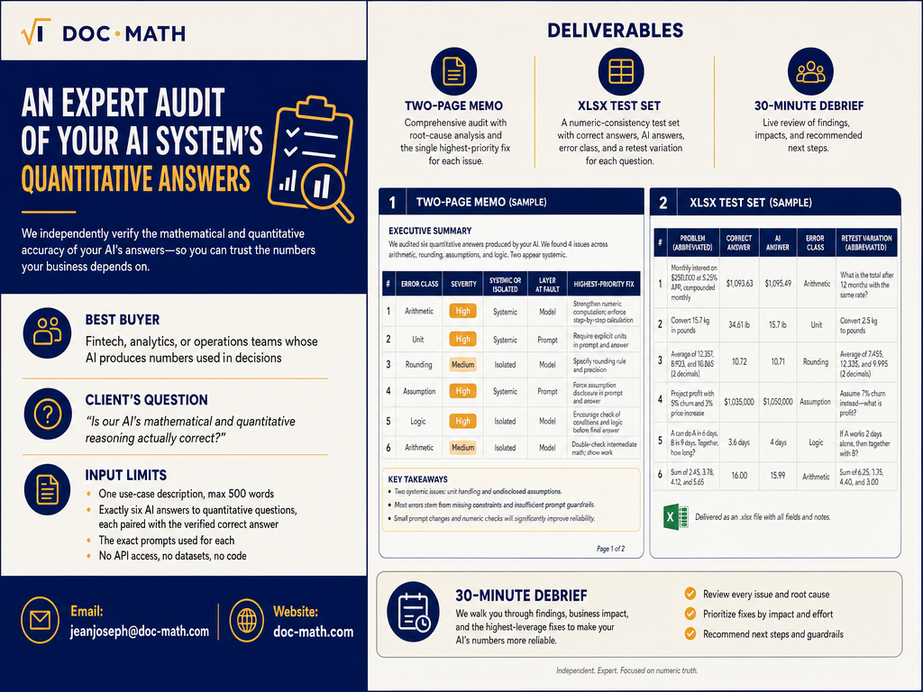 Expert audit of AI quantitative answers - Doc Math Consulting